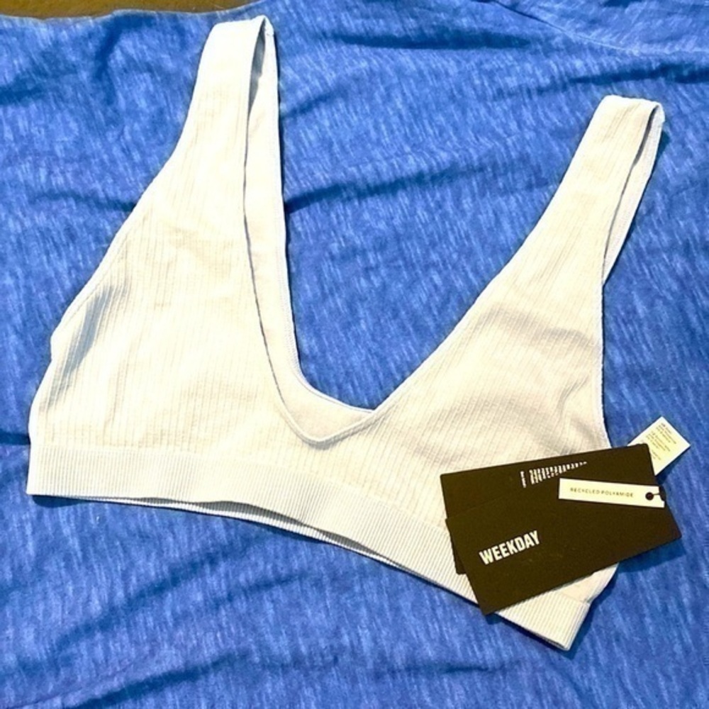 WEEKDAY recycled polyamide  dusty light blue tora soft bra small NWT